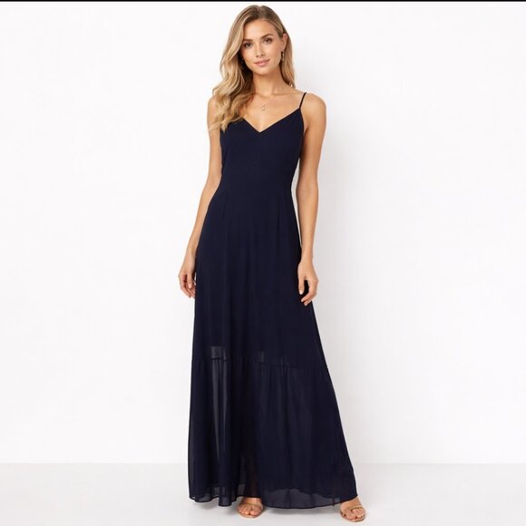 Bar III Dresses & Skirts - Bar III Navy Maxi Dress Size 12 Slip Dress Spaghetti Strap Flowy Elegant Minimal